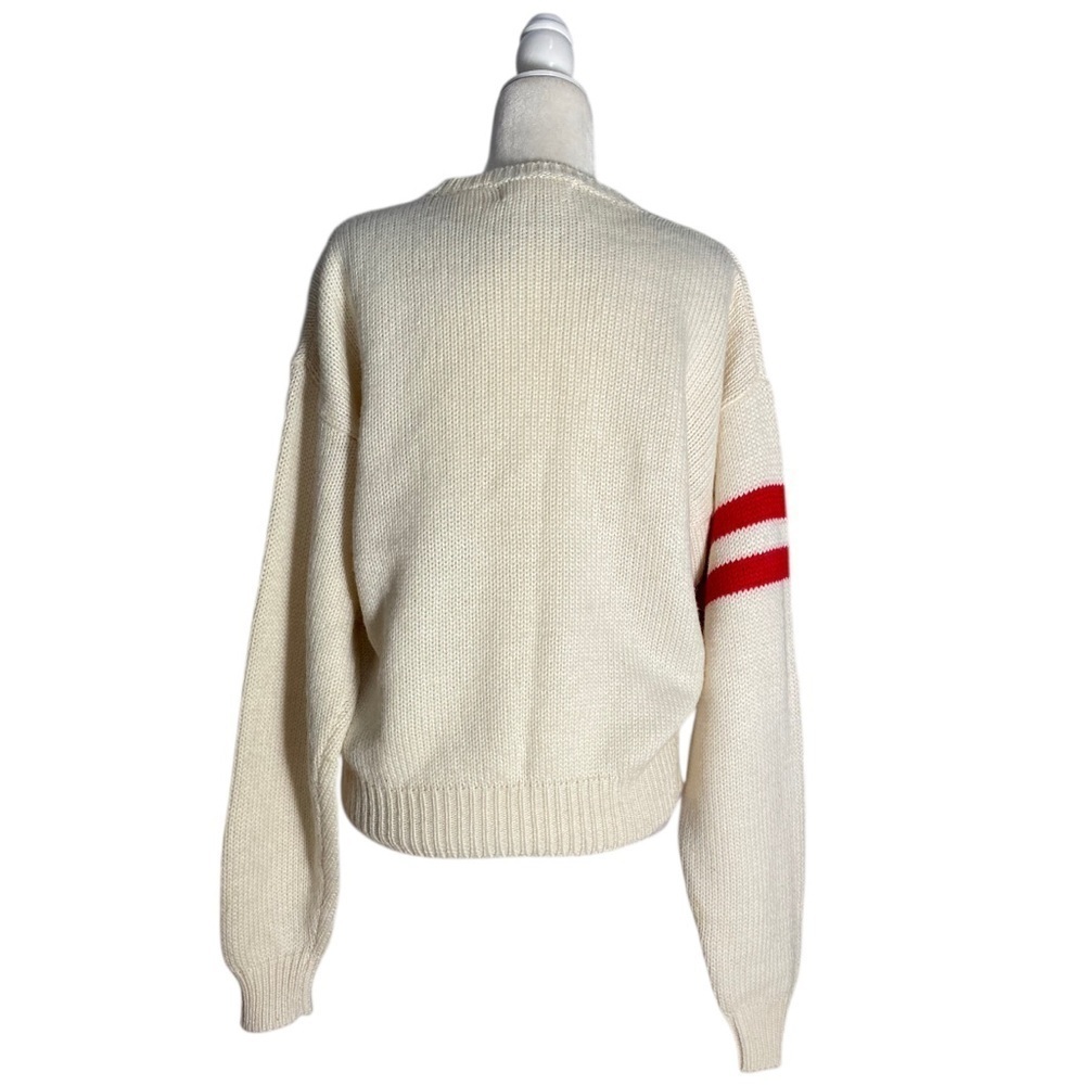 Vintage Coca Cola Knit Sweater Cream Intarsia Red Blue Logo Wool Blend 80s - Picture 9 of 11